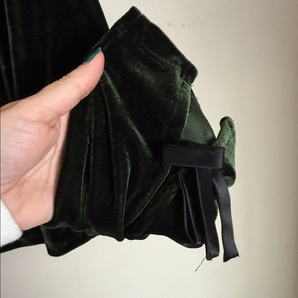 By Anthropologie Dark Green Velvet Criss Cross Back Long Sleeve Blouse Size XL